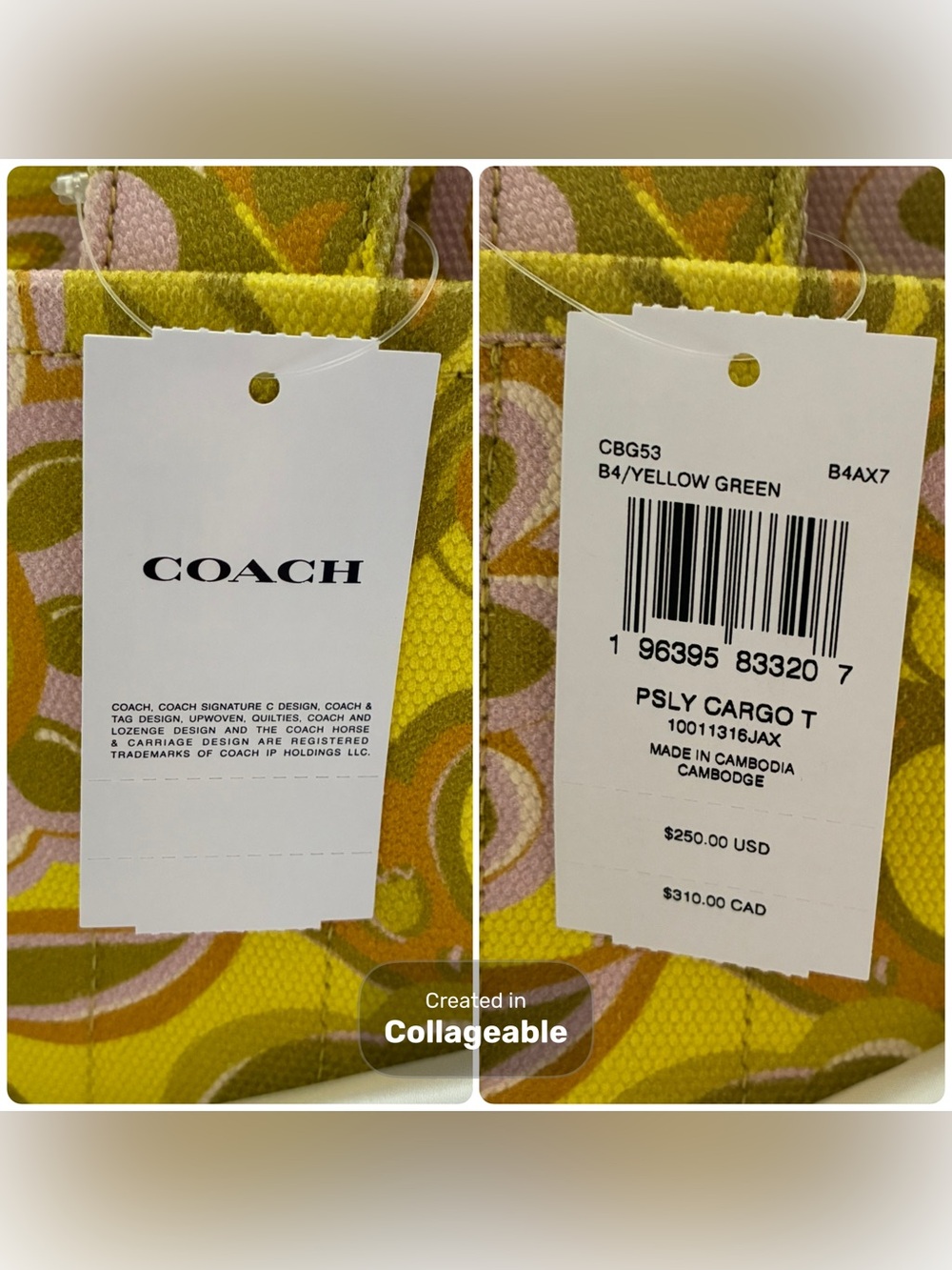 Coach Cargo Tote Crossbody Purse With Retro 60’s Paisley Print, NWT CBG53 - Picture 7 of 16